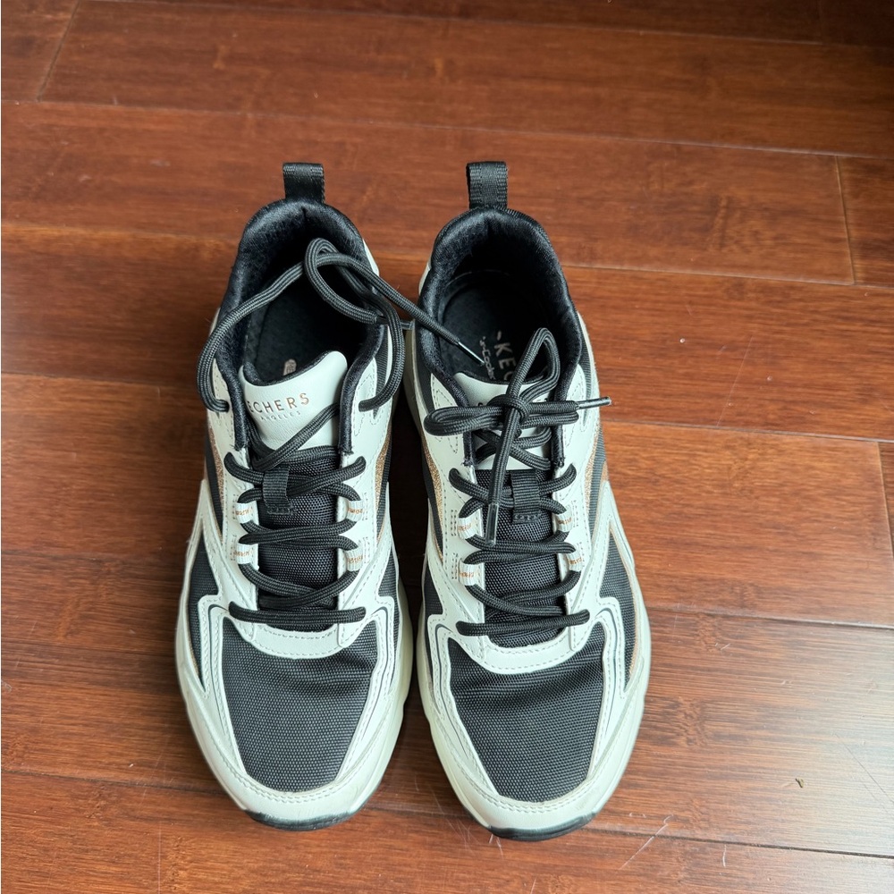 Skechers Tres Air Uno Street Shimm-Airy Casual Sneakers Rose Gold BLK White - Picture 3 of 8